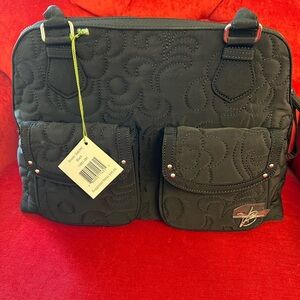 Vera Bradley Black quilted bowler satchel bag new with tags floral interior